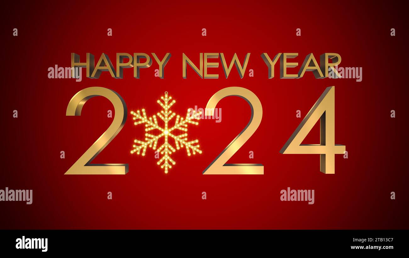 Happy New Year 2024 golden text with snowflake Stock Photo - Alamy