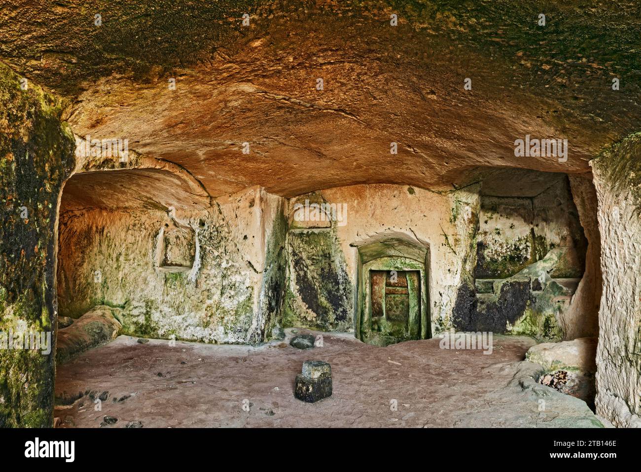 Matera, Basilicata, Italy: interior of an old cave house carved into the tufa rock in the old town (sassi di Matera) Stock Photo