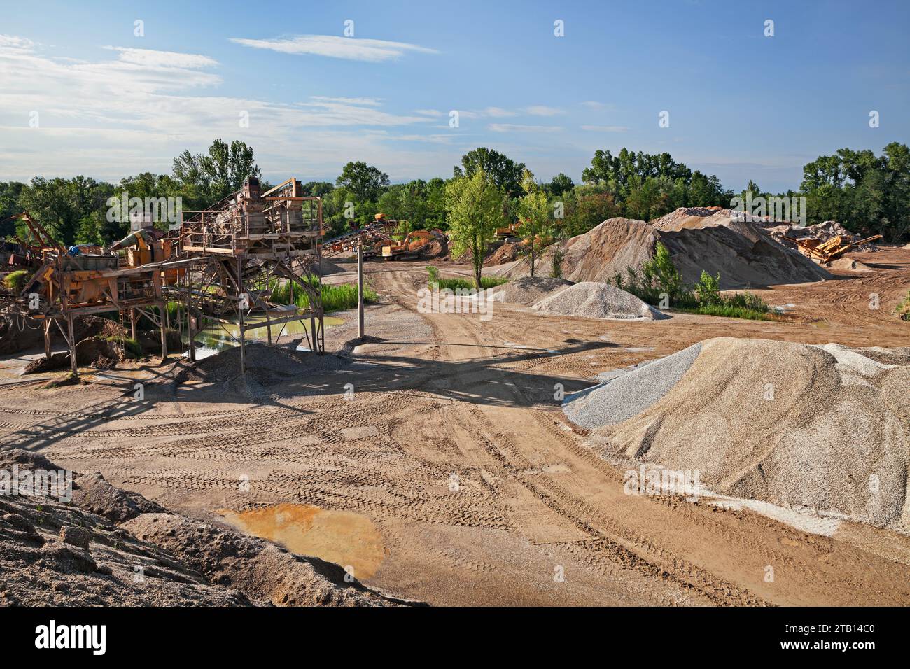 Sand And Gravel Pit With Mounds Of Extracted Material And Convoyer sand-and-gravel-pit-with-mounds-of-extracted-material-and-convoyer