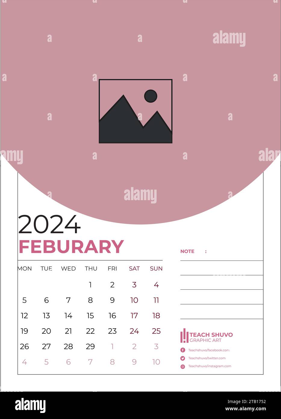 Calendar template for 2024 year. Wall calendar grid in a minimalist style. Week Starts on Monday. Stock Vector