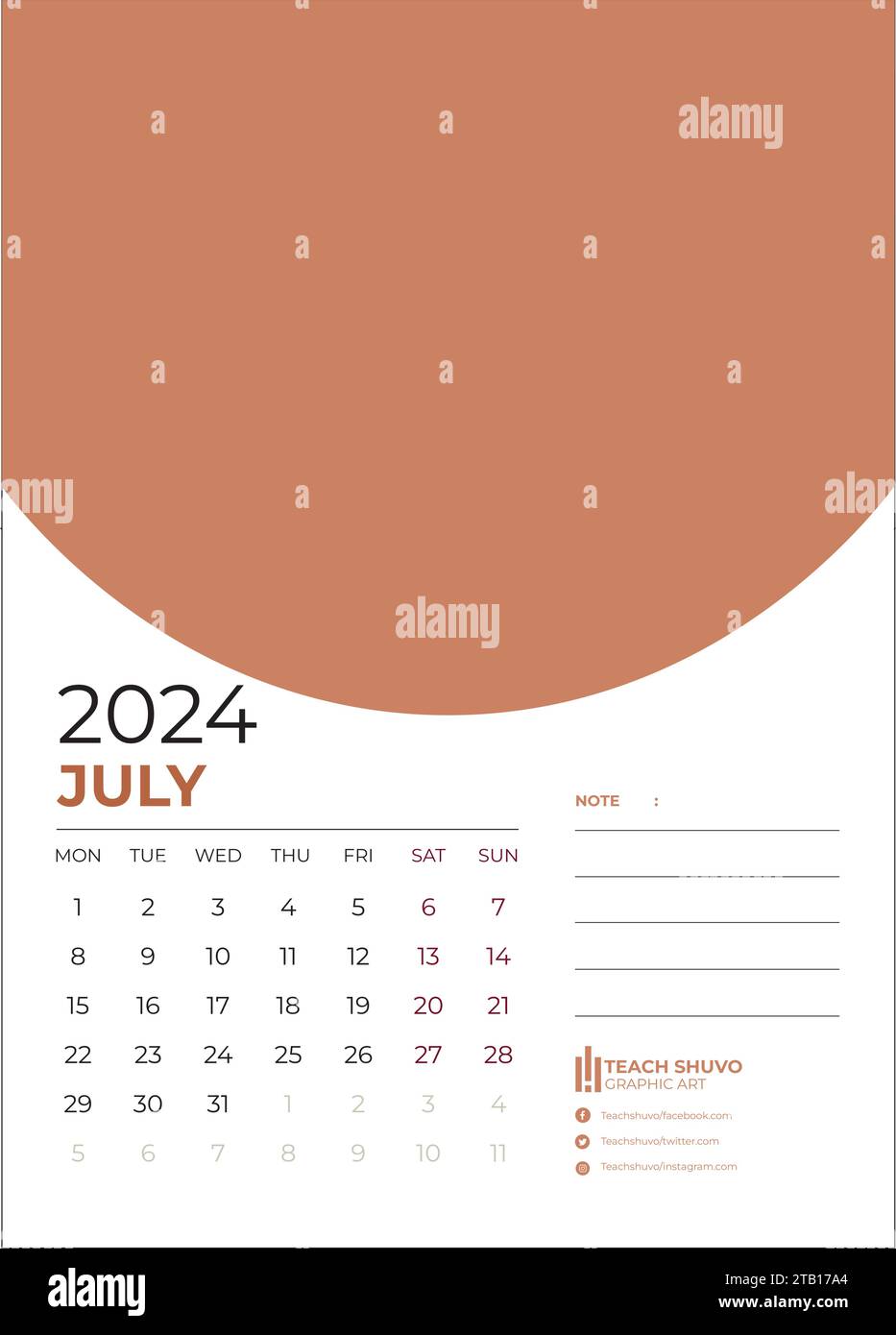Calendar template for 2024 year. Wall calendar grid in a minimalist style. Week Starts on Monday. Stock Vector