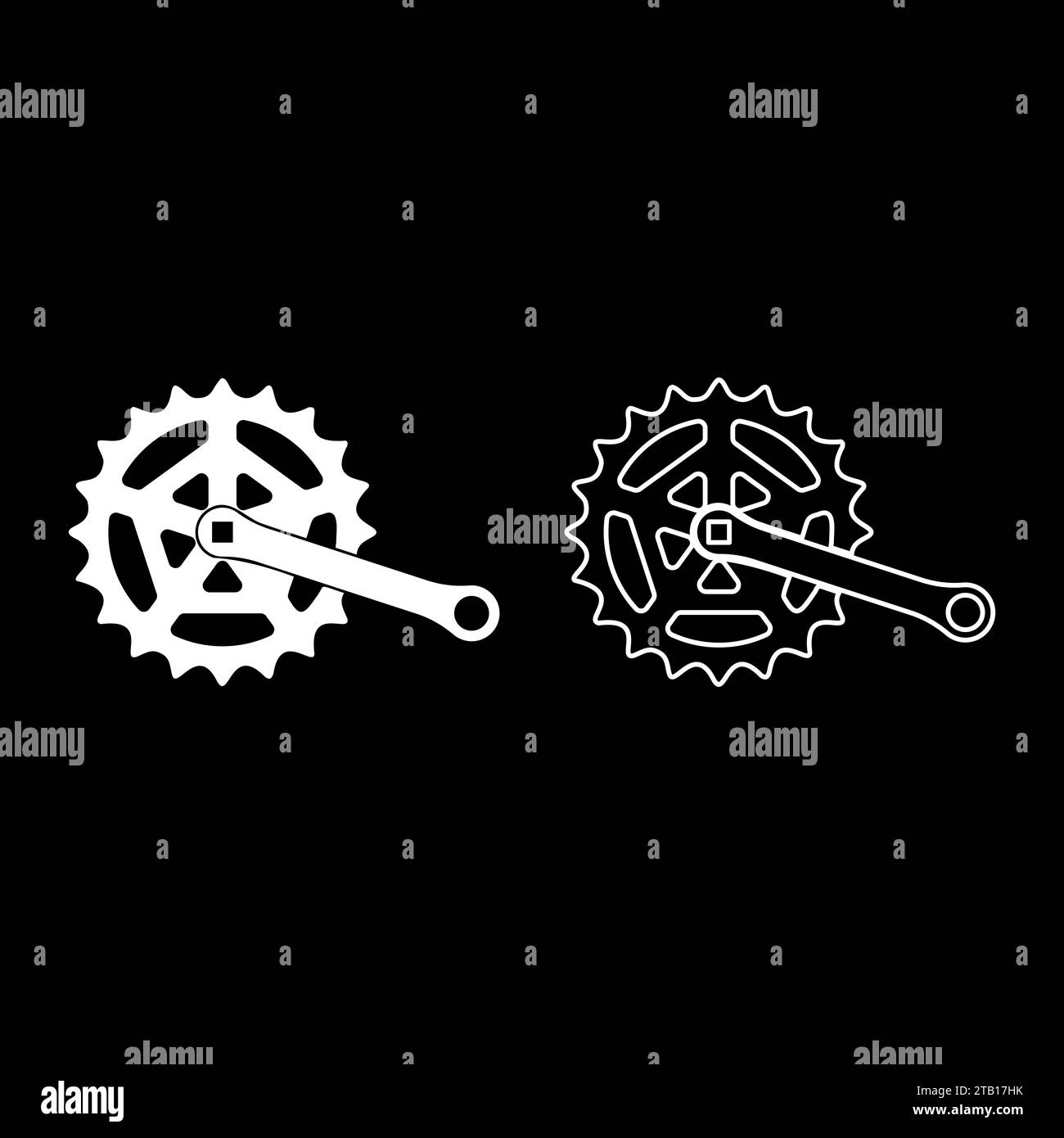 Crankset cogwheel sprocket crank length with gear for bicycle cassette system bike set icon white color vector illustration image simple solid fill Stock Vector
