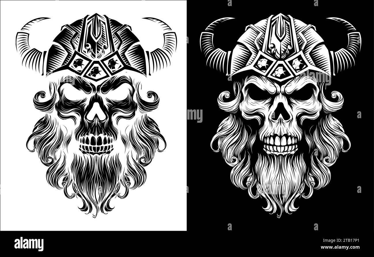 Viking Warrior Skull Man Mascot Face in Helmet Stock Vector Image & Art ...