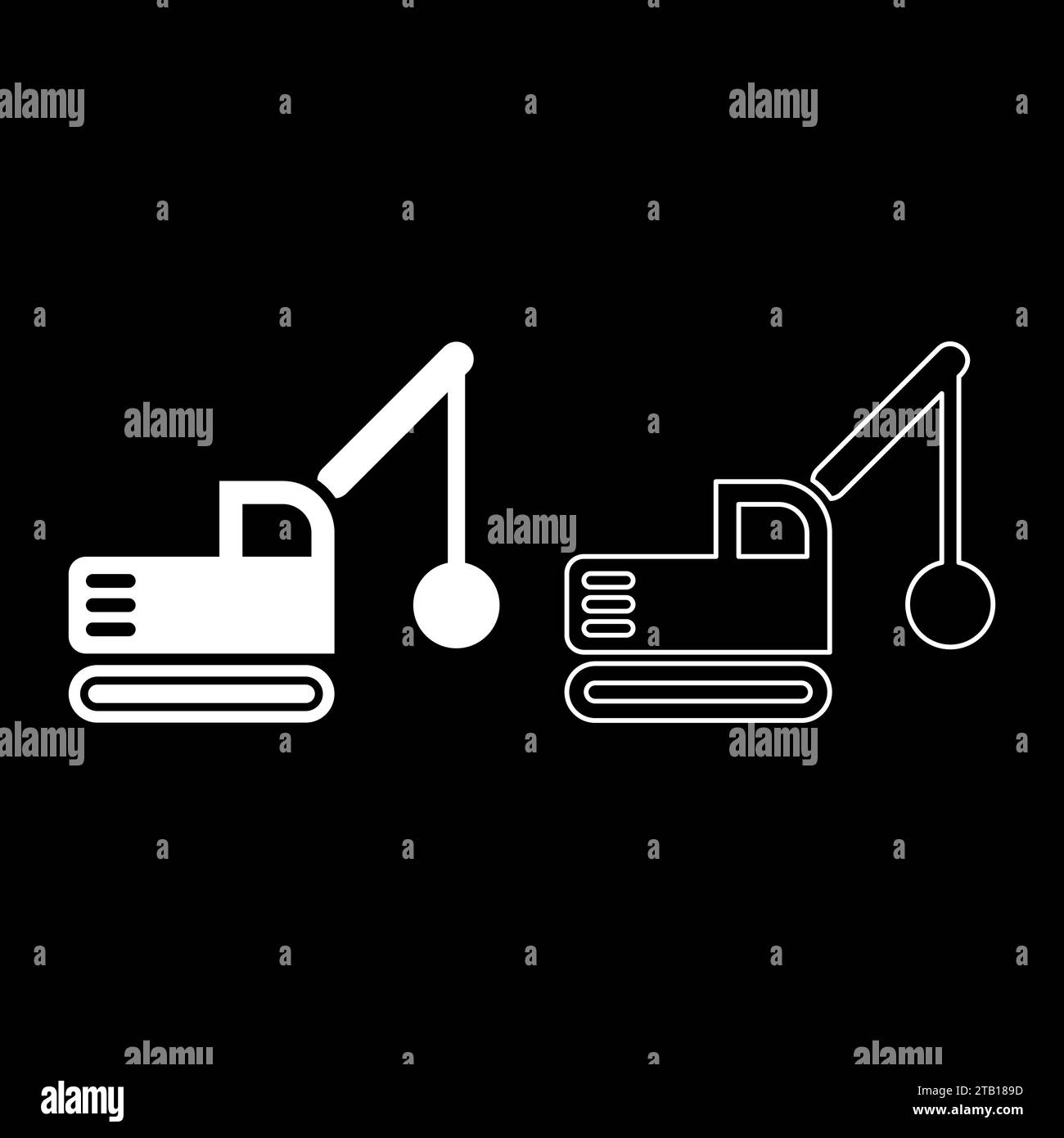 Sloopkraan building machine demolish wrecking ball crane truck set icon white color vector illustration image simple solid fill outline contour line Stock Vector