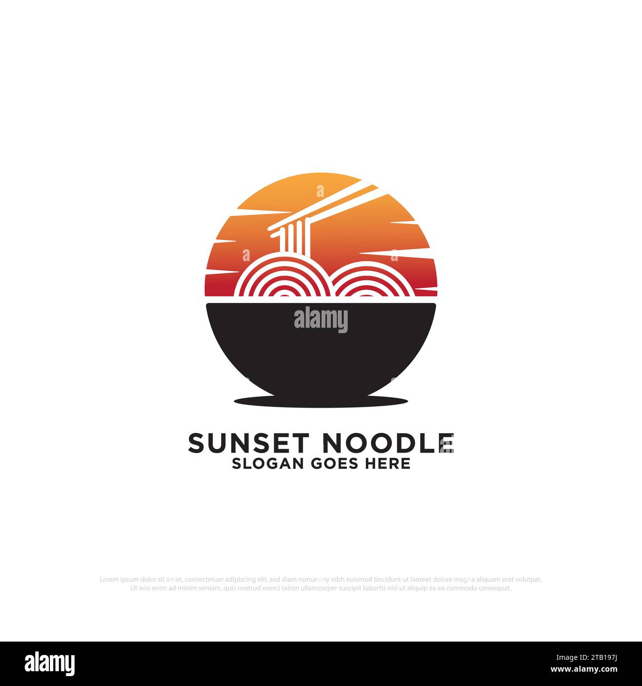 sunset noodle logo design inspiration, sunrise outdoor restaurant logo vector illustration, best for food and beverages logo icon. Stock Vector