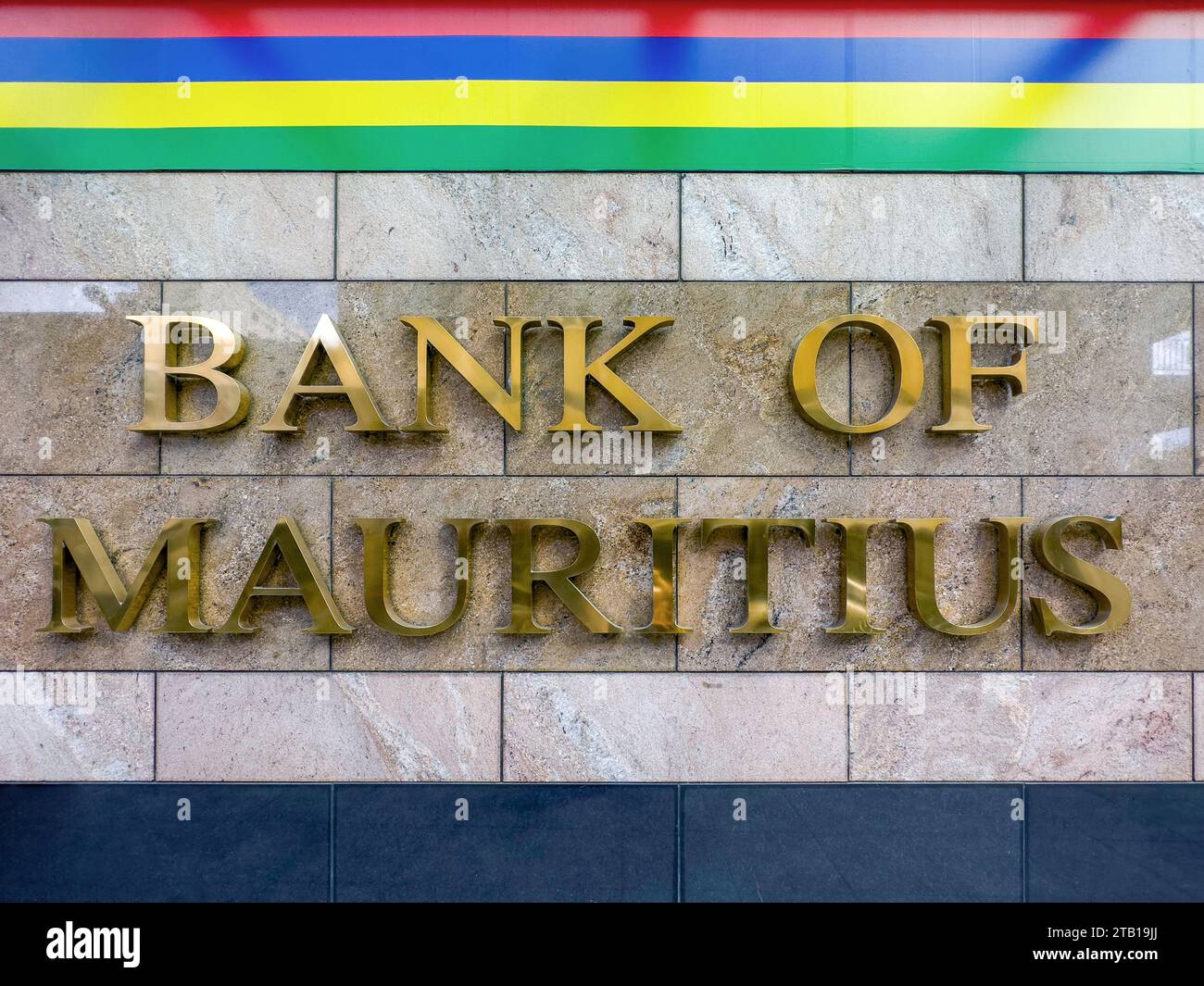 Golden letter signage at the Bank of Mauritius Stock Photo