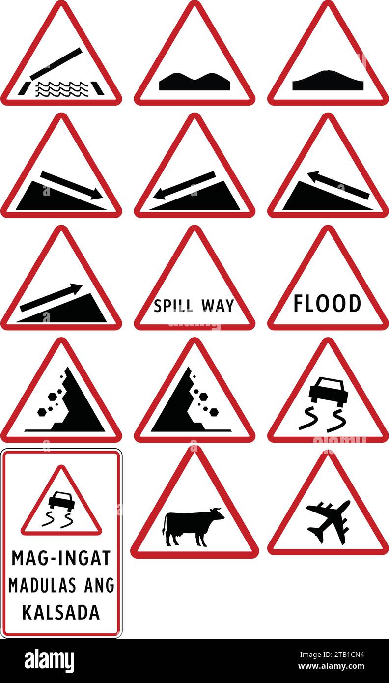 Road obstacle signs, Road signs in the Philippines, Regulatory signs indicate the application of legal or statutory requirements. Stock Vector