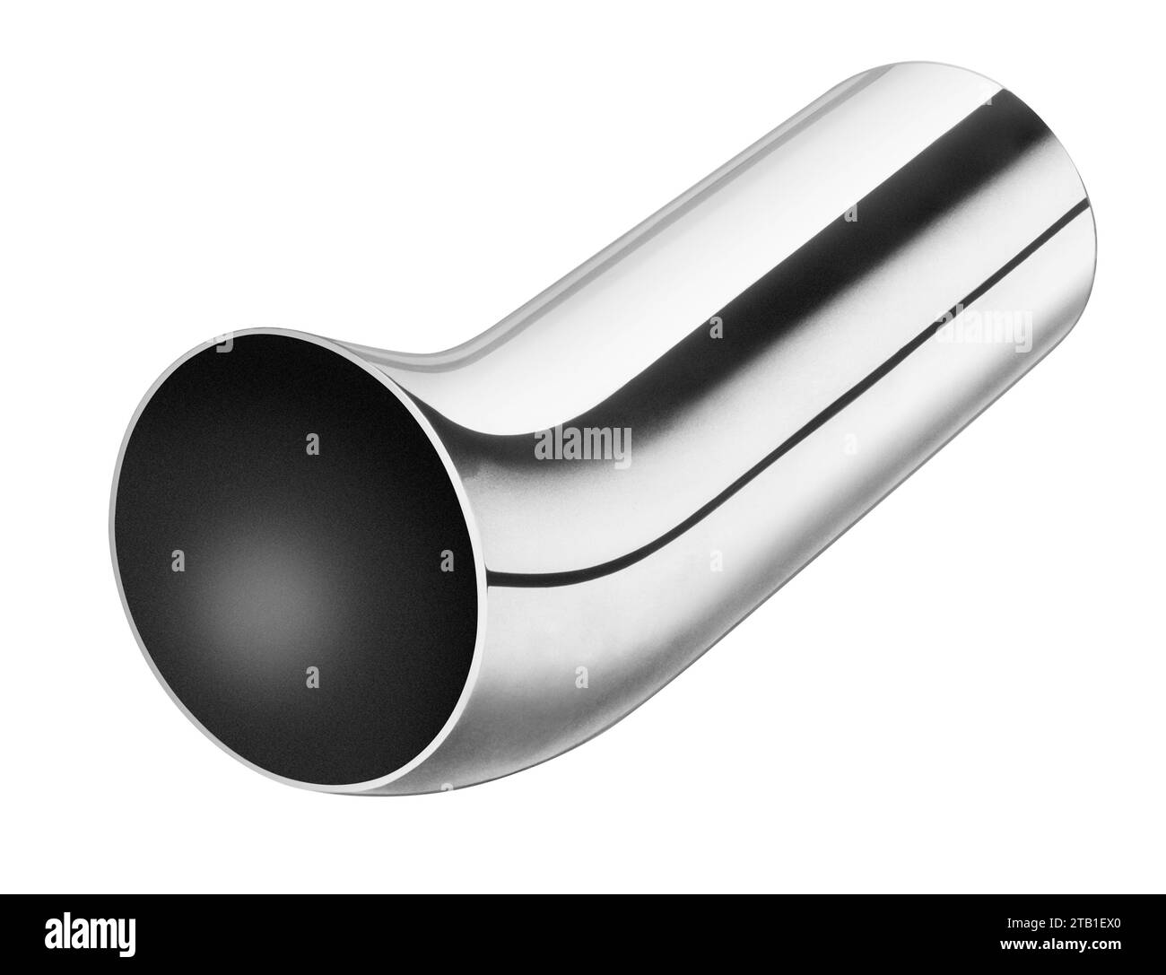 Mirroring bent exhaust tailpipe isolated in white back Stock Photo