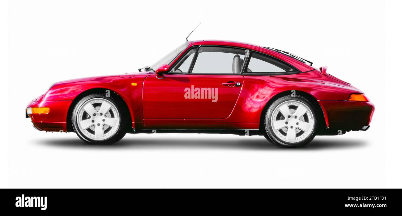 Sideways shot of a historic red sports car in white back with shadow Stock Photo Alamy