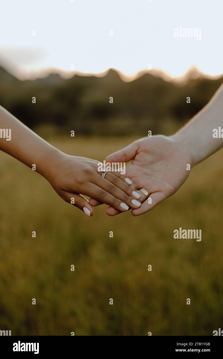 Couple holding hands in nature Stock Photo