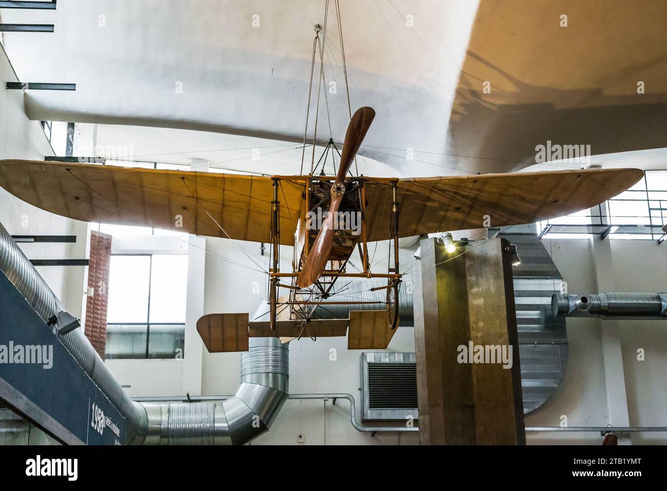MILAN, ITALY - MAY 19, 2018: This is the monoplane Bleriot XI (1910) in the transport pavilion of the Museum of Science and Technology. Stock Photo