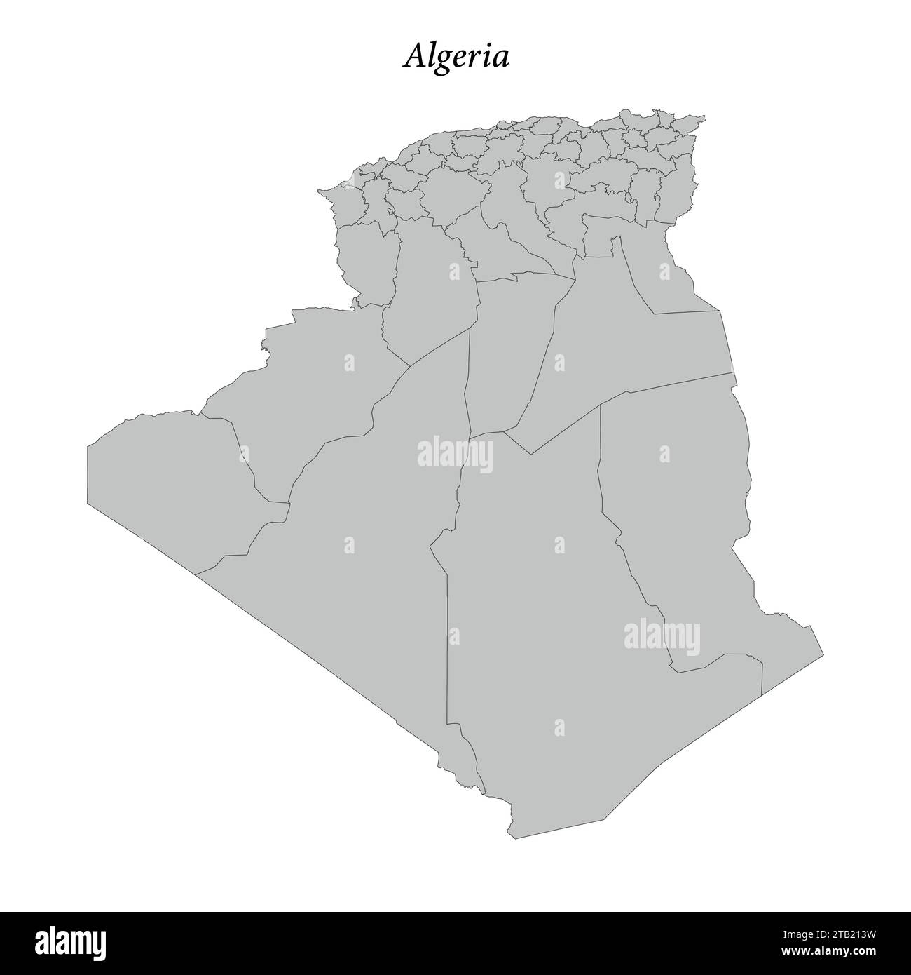 Simple flat Map of Algeria with district borders Stock Vector
