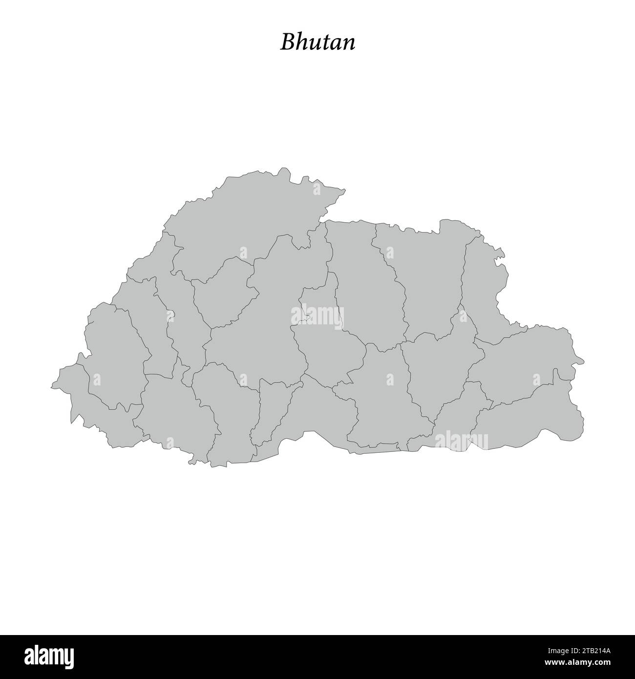 Simple flat Map of Bhutan with district borders Stock Vector