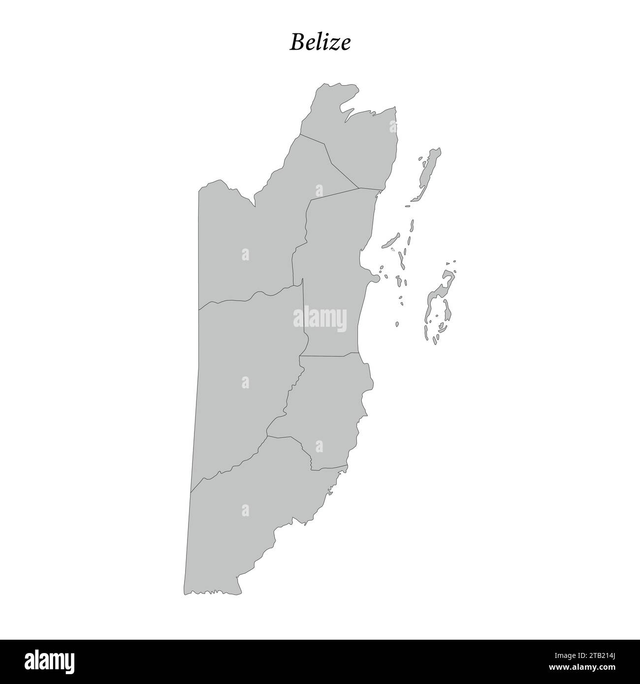 Simple flat map of belize with district borders stock vector image