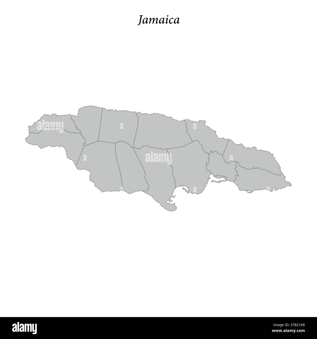 Simple flat Map of Jamaica with district borders Stock Vector