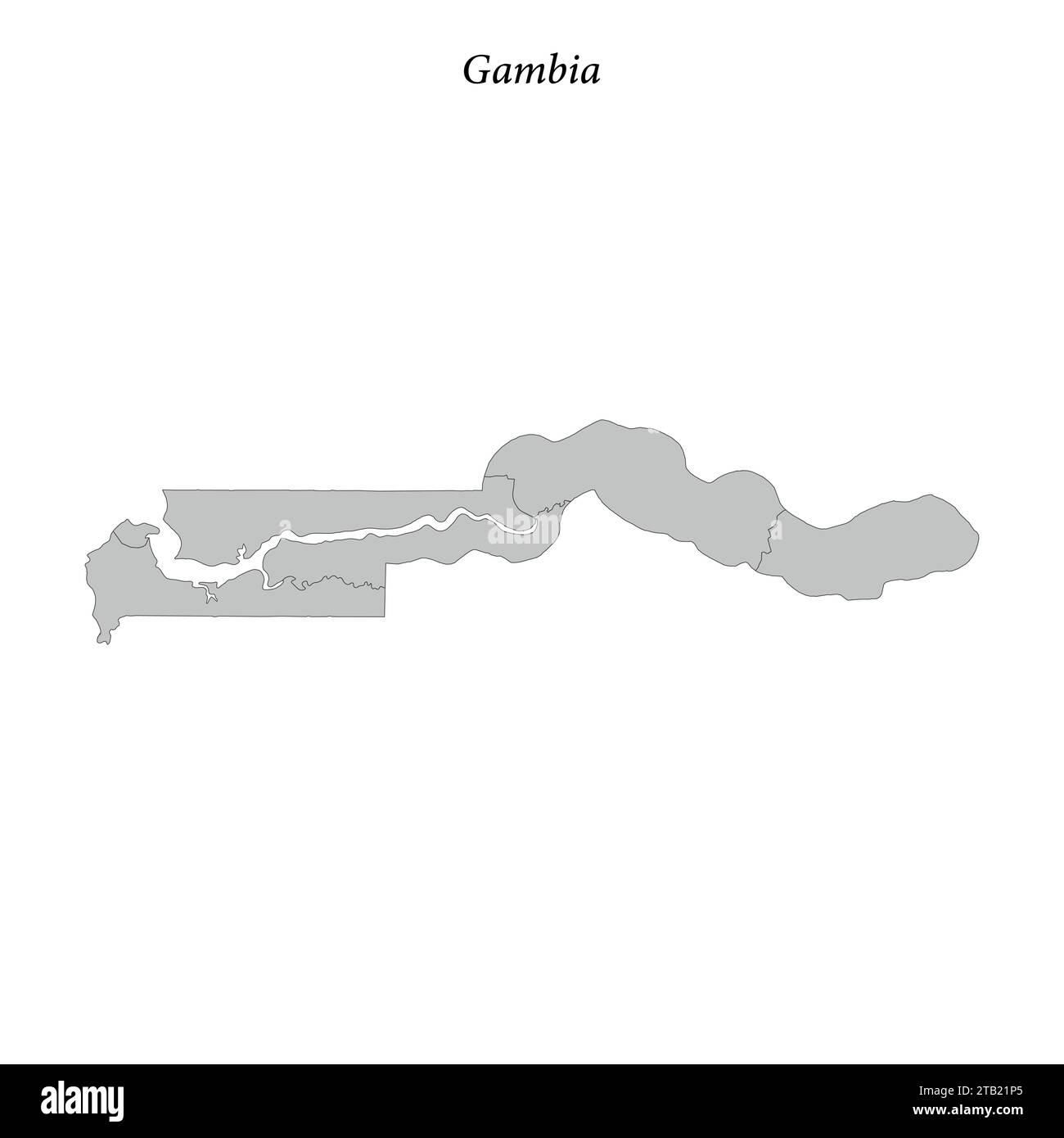 Simple flat Map of Gambia with district borders Stock Vector
