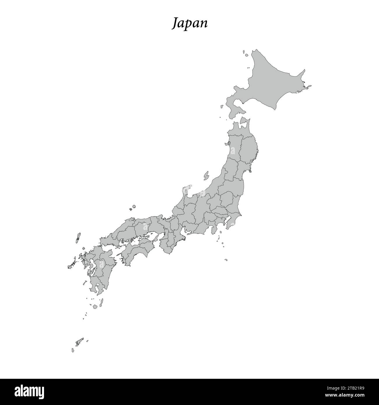 Simple flat Map of Japan with district borders Stock Vector