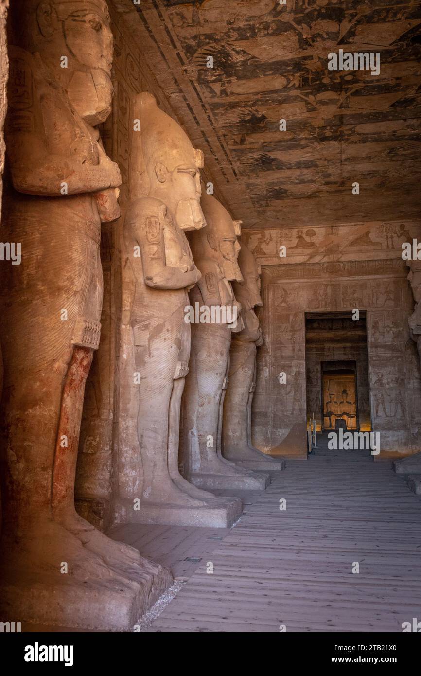 Pharaoh statues inside the Great Temple of Ramses II, Abu Simbel Stock ...