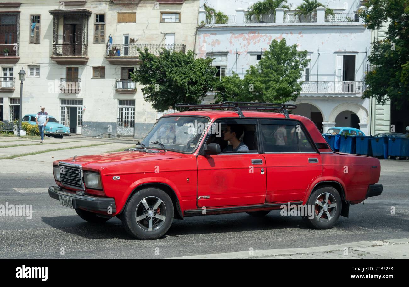 HAVANA, CUBA - AUGUST 27, 2023: Old vintage VAZ 2107 (Lada 1500, 1600) Russian car in the streets of Havana, Cuba Stock Photo