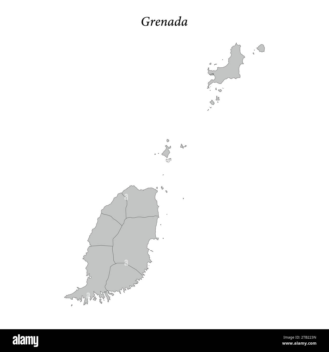 Simple flat Map of Grenada with district borders Stock Vector
