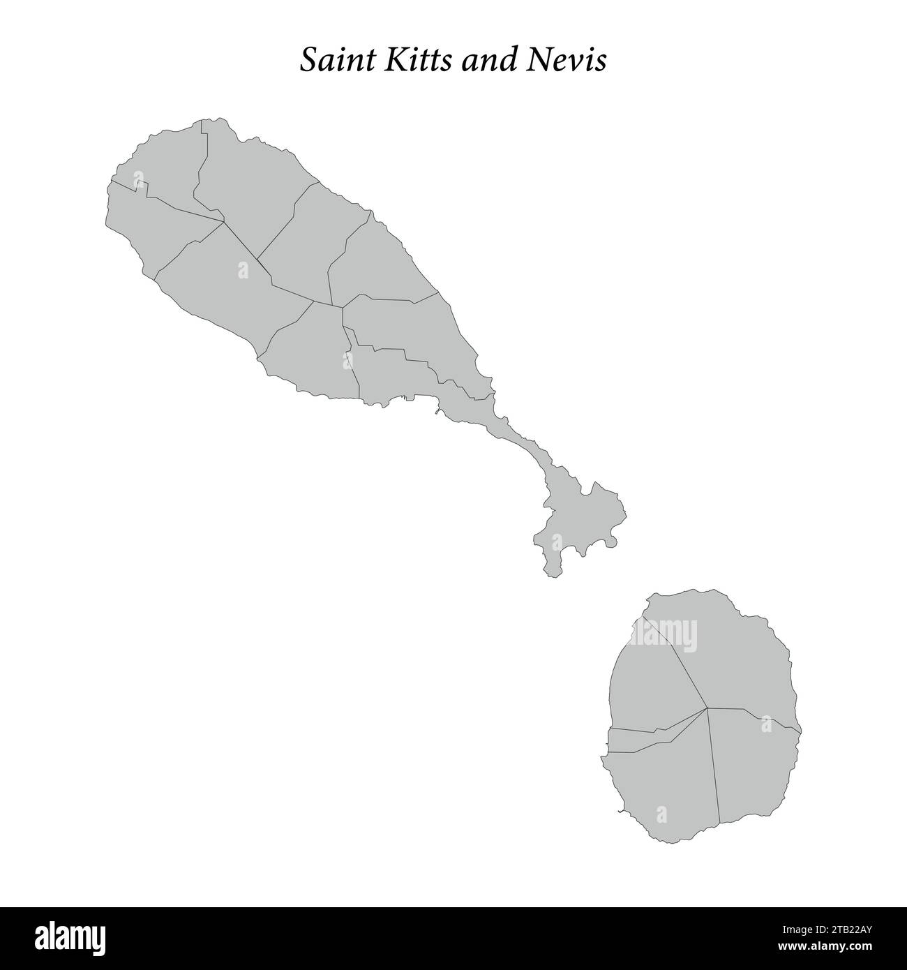 Simple flat Map of Saint Kitts and Nevis with district borders Stock Vector