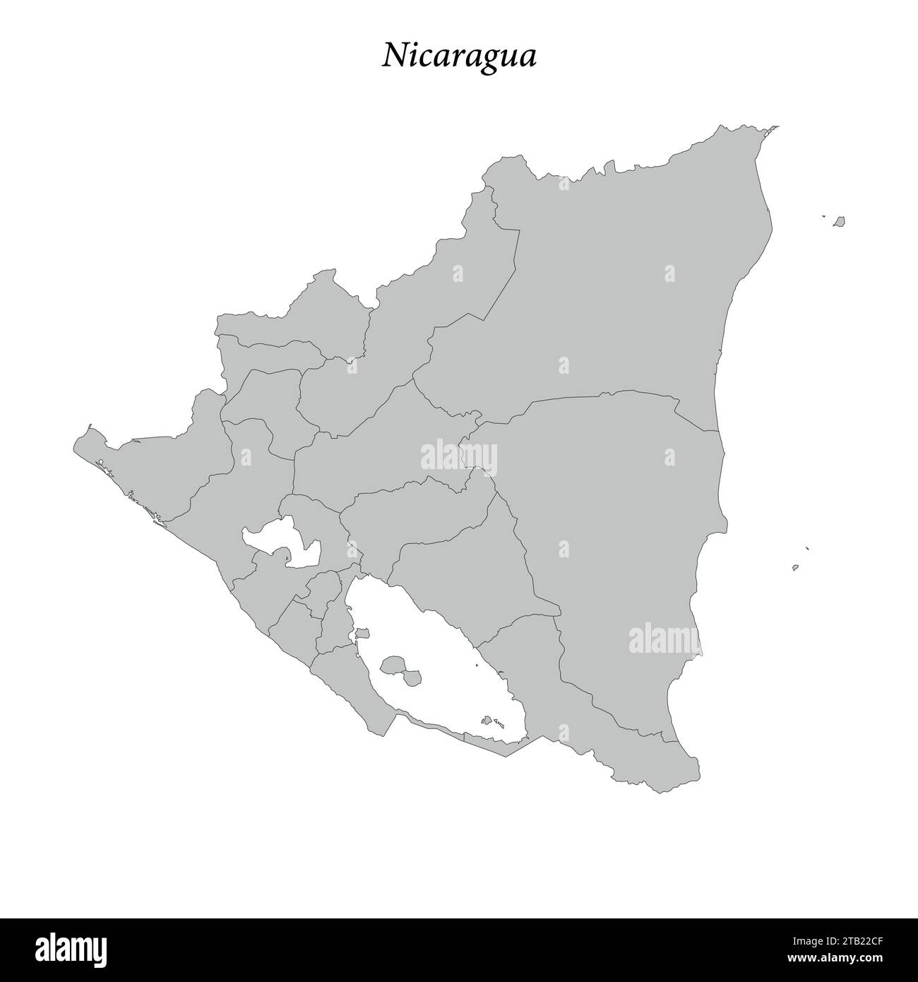 Simple flat Map of Nicaragua with district borders Stock Vector