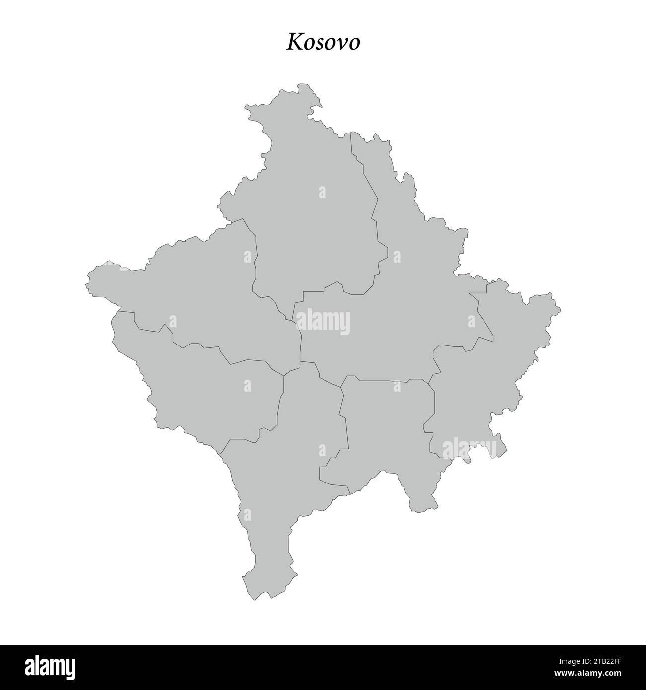 Simple flat Map of Kosovo with district borders Stock Vector