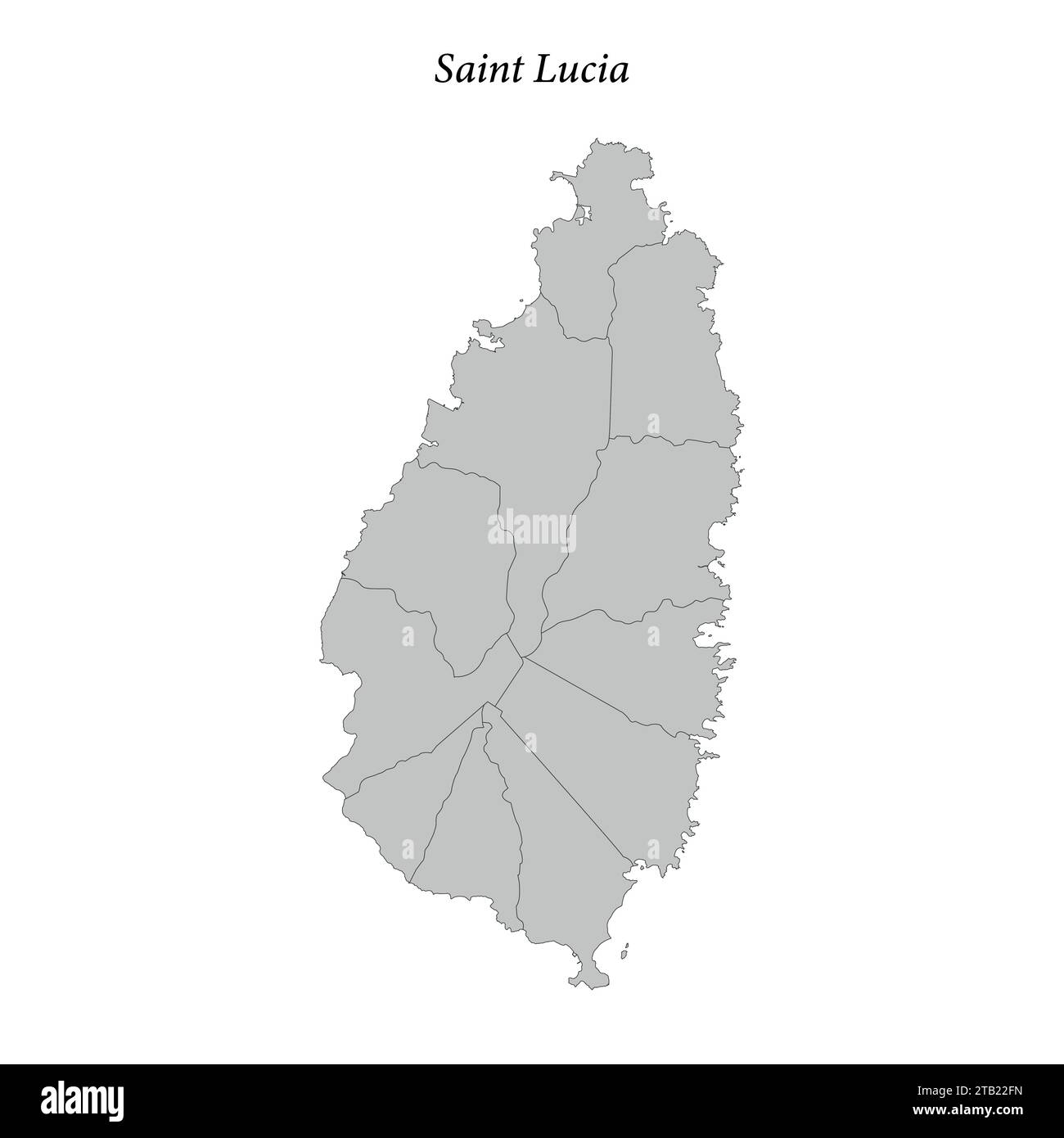 Simple flat Map of Saint Lucia with district borders Stock Vector