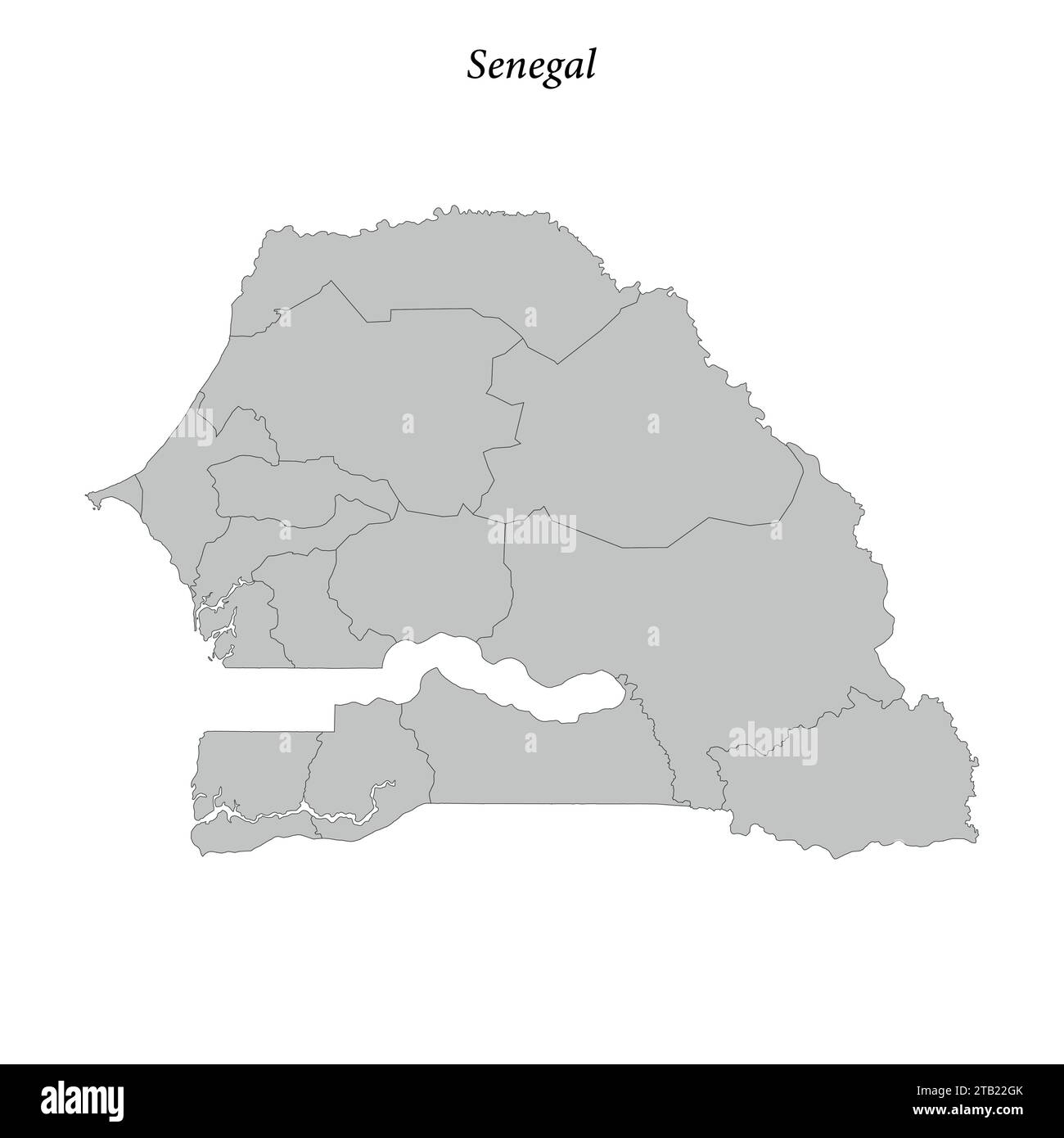 Simple flat Map of Senegal with district borders Stock Vector