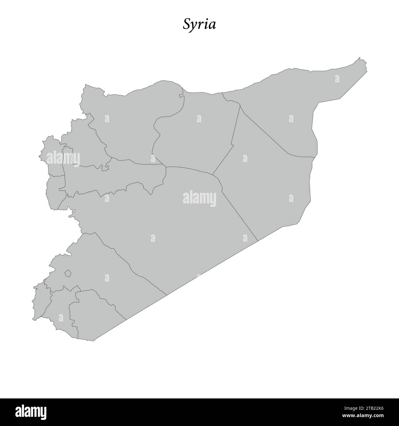 Simple flat Map of Syria with district borders Stock Vector
