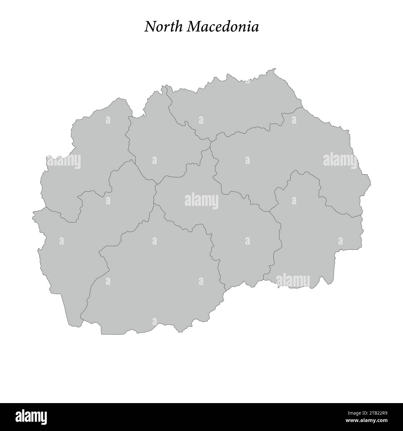 Simple flat Map of North Macedonia with district borders Stock Vector
