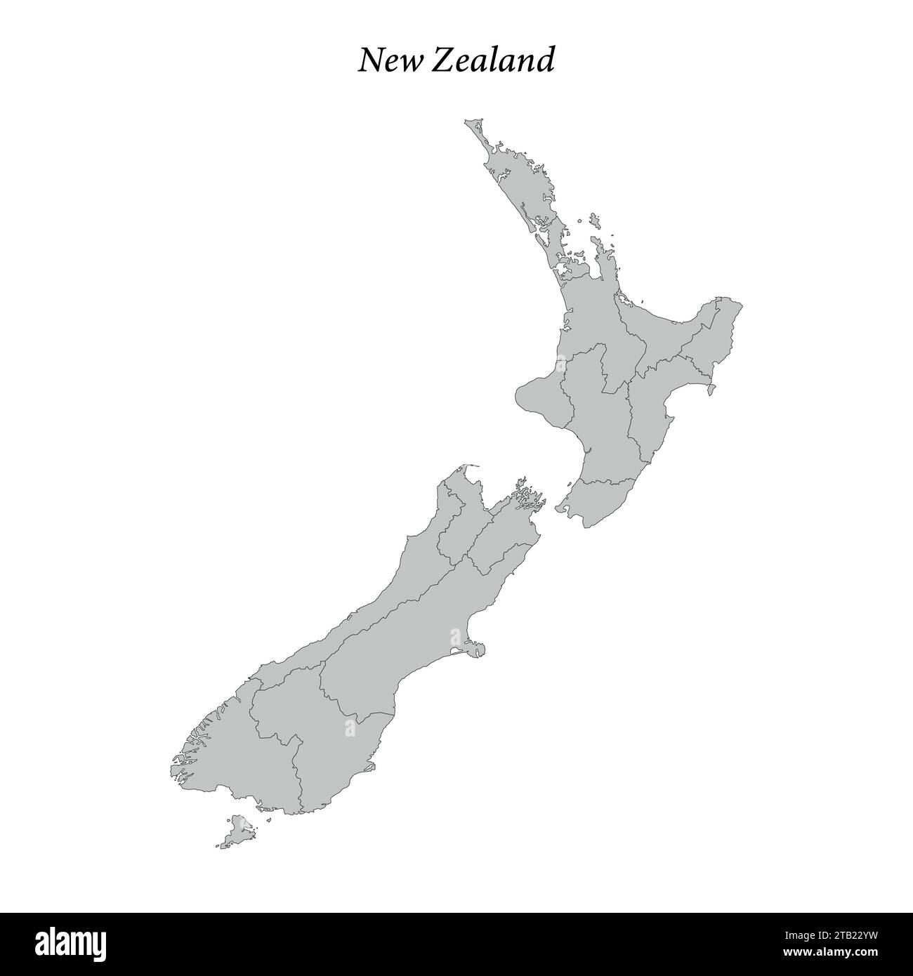 Simple flat Map of New Zealand with district borders Stock Vector