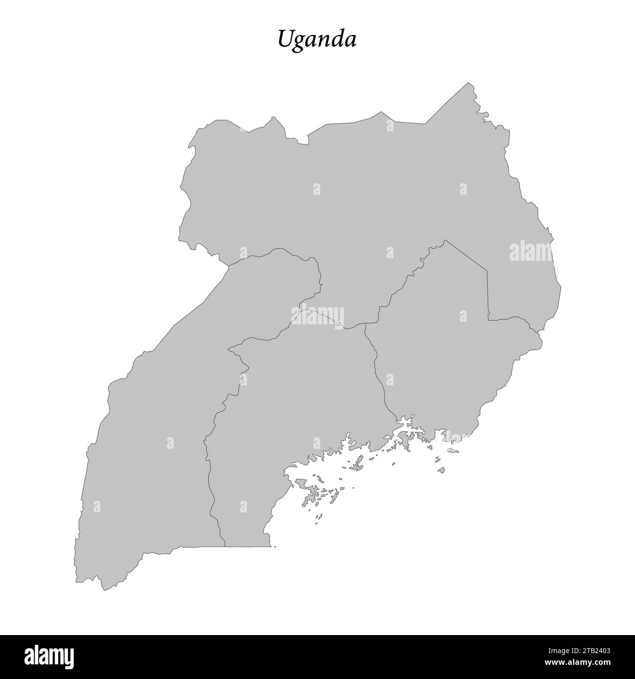 Simple flat Map of Uganda with district borders Stock Vector
