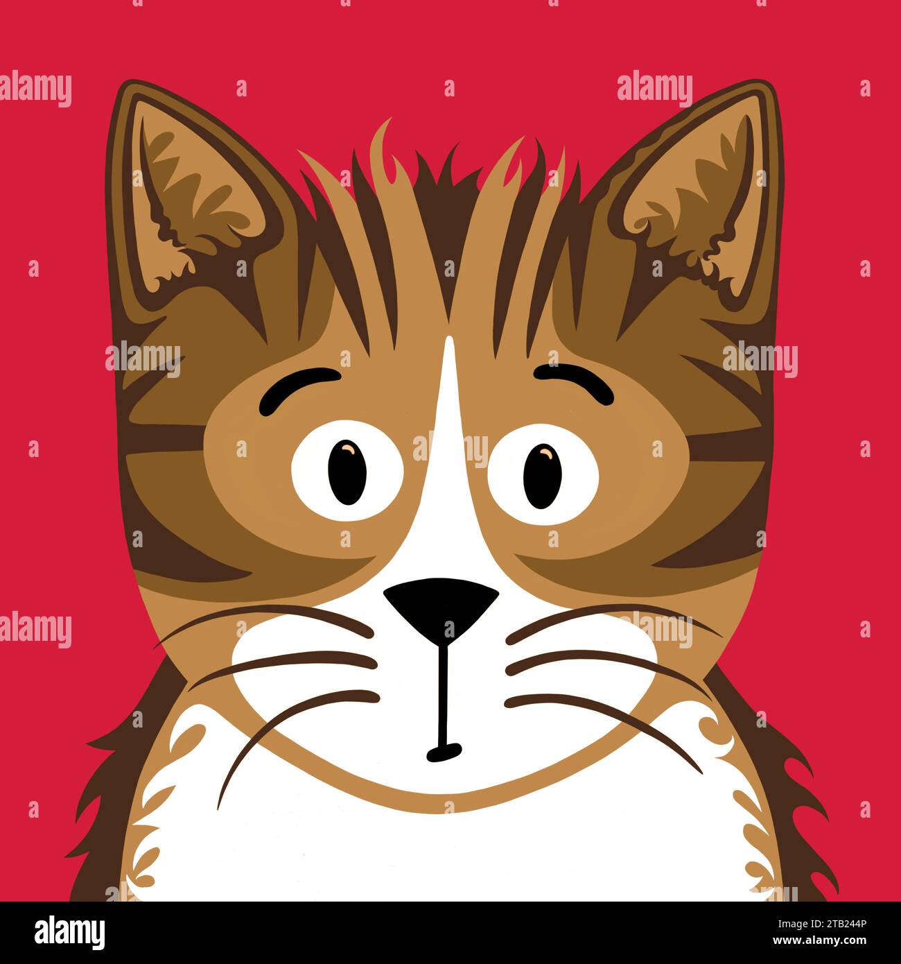 Cute ginger cat illustration in a contemporary cartoon style. Loveable ginger kitten, with striped markings and cute long whiskers. Furry friend pet. Stock Photo