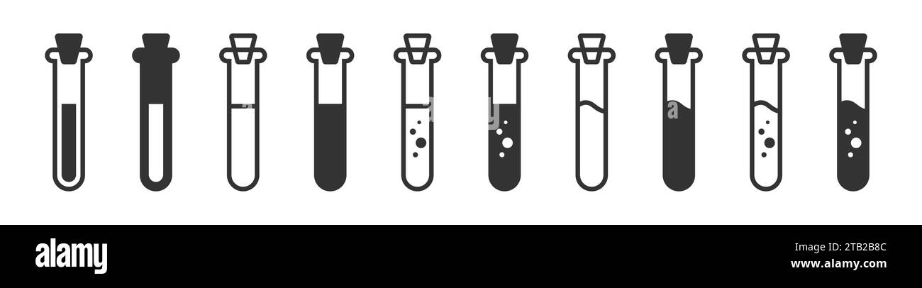 Potion vial icons set. Test tubes collection. Virus test icon. Vector illustration Stock Vector