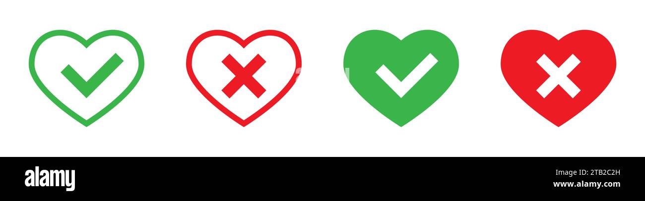 Tick and cross signs in heart icon. Vector illustration Stock Vector