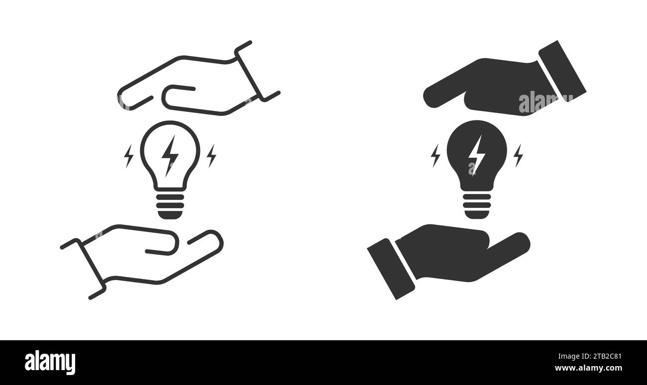 Save electricity symbol. Bulb in hands icon. Vector illustration Stock