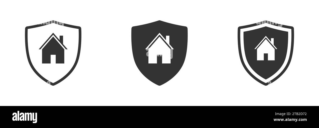 Home with shield icon. House security symbol. Vector illustration Stock Vector