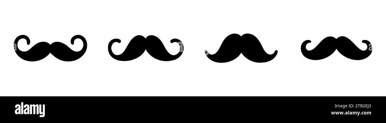Set of hipster mustaches. Black flat mustache isolated. Vector illustration Stock Vector