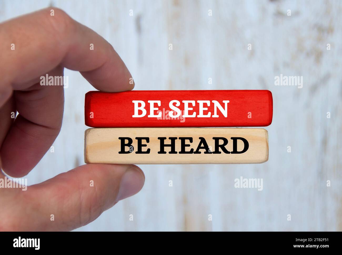 Be seen be heard text on wooden blocks. Business concept. Stock Photo