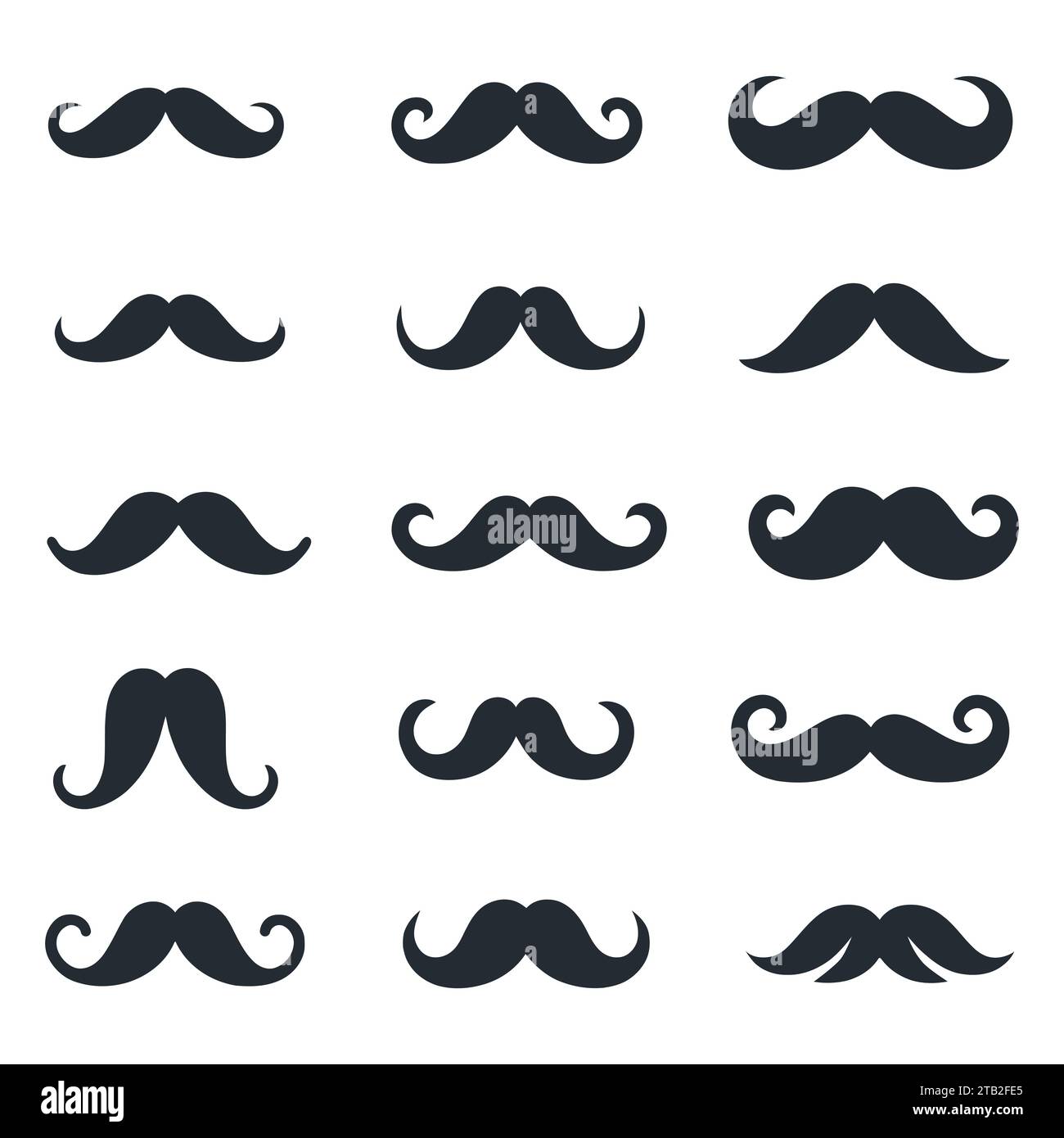 Set of hipster mustaches. Black flat mustache isolated. Vector illustration Stock Vector