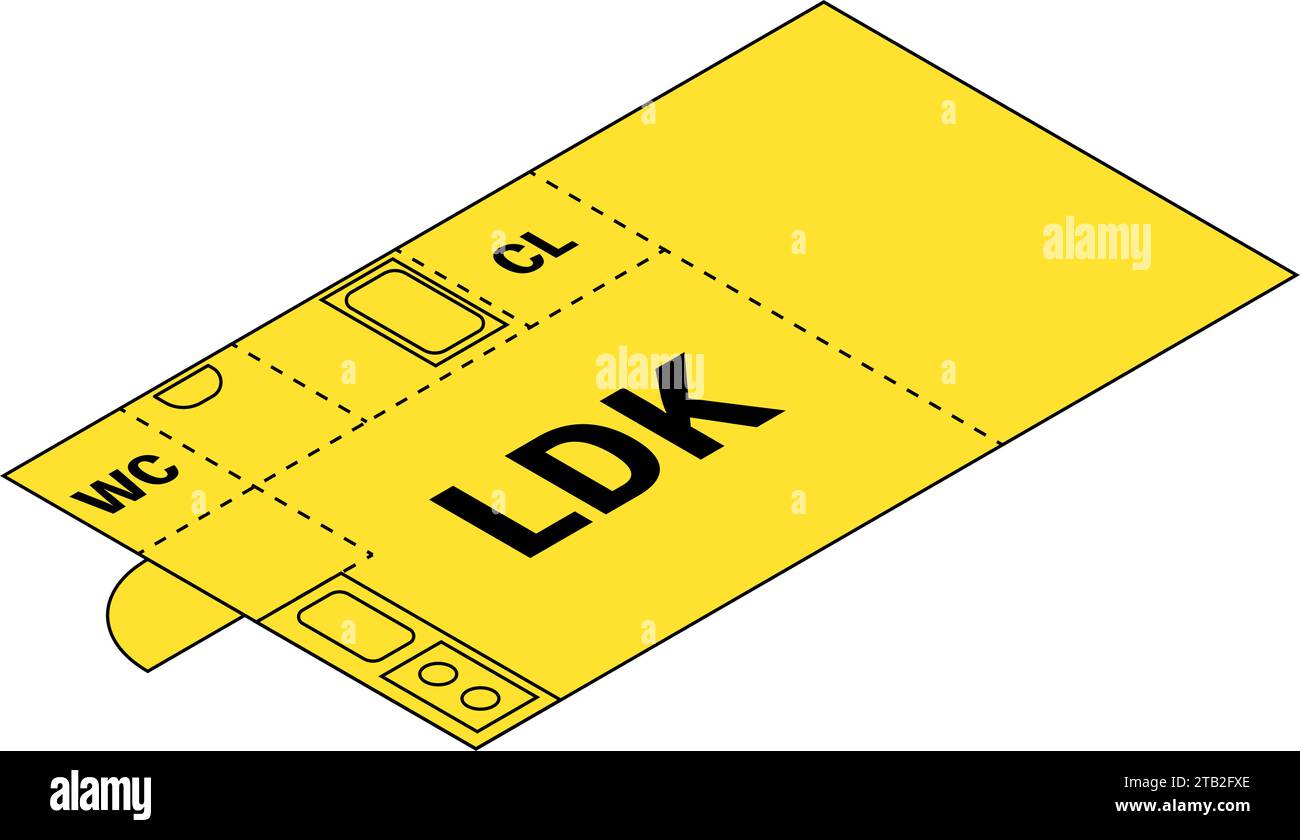 Moving floor plan image, 1LDK, isometric illustration with simple line