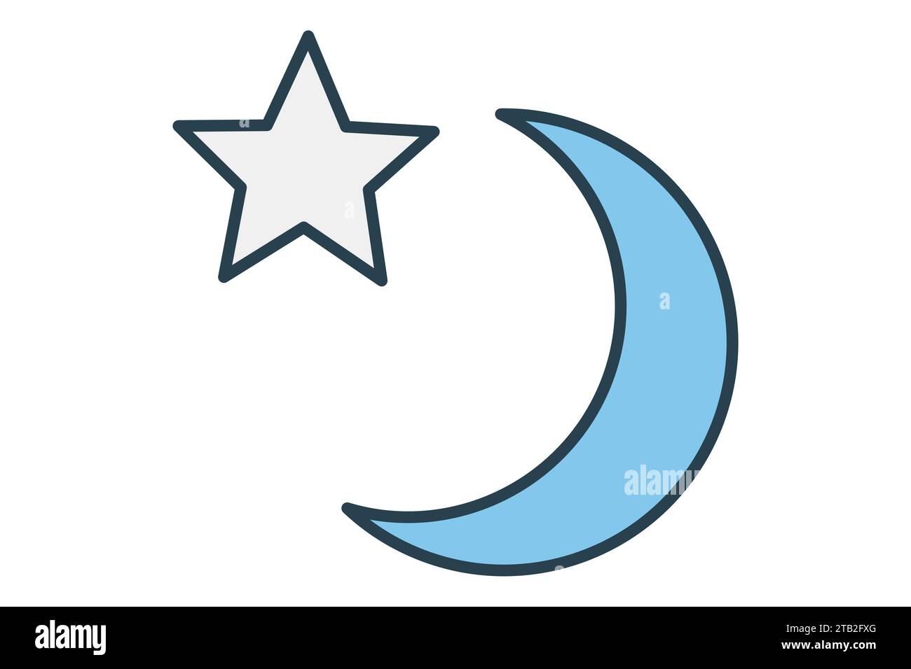 crescent moon and star icon. flat line icon style. simple vector design editable Stock Vector