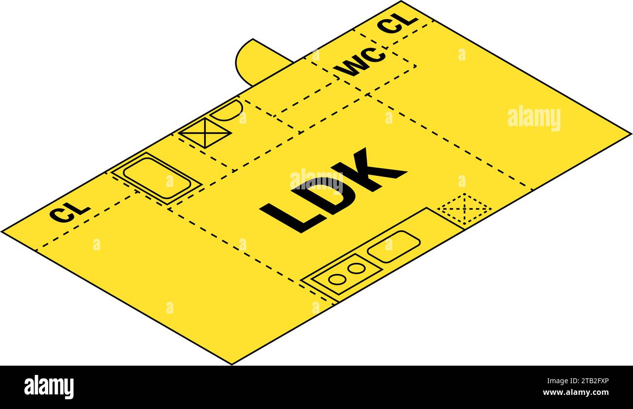 Moving floor plan image, 2LDK, isometric illustration with simple line