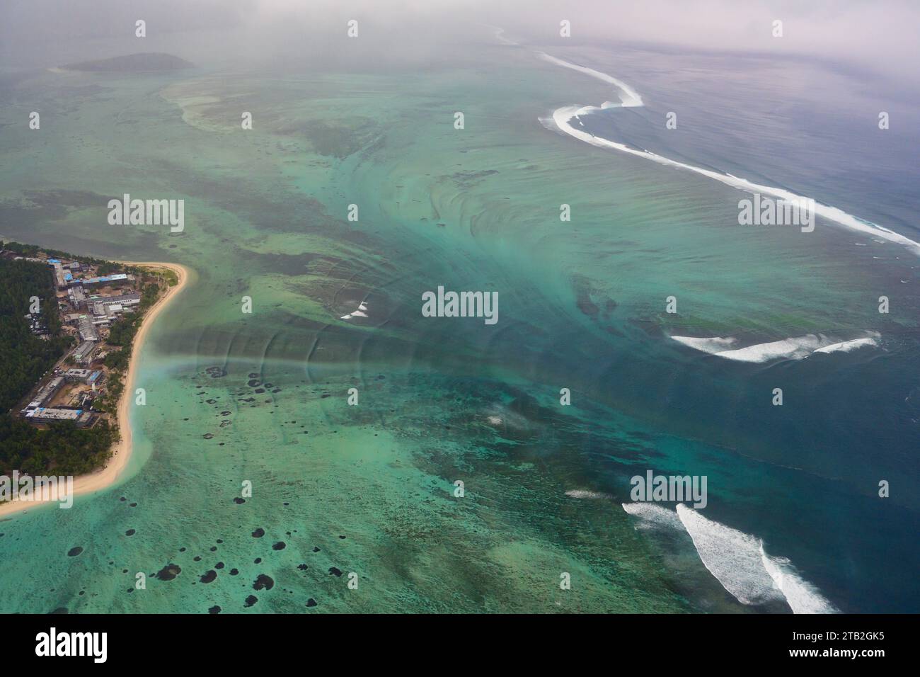 Underwater Waterfall and Le Morne Mountain in Mauritius Stock Photo