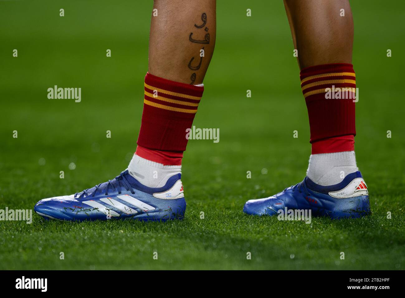 Reggio Emilia, Italy. 3 December 2023. Adidas football boots 'Copa Pure' worn by Paulo Dybala of AS Roma are seen during warm up prior to the Serie A football match between US Sassuolo and AS Roma. Credit: Nicolò Campo/Alamy Live News Stock Photo