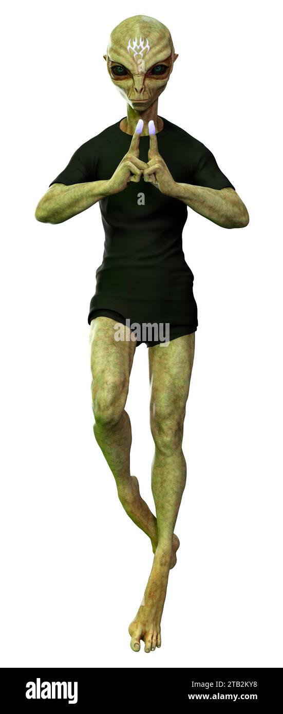 3D rendering of a green alien isolated on white background Stock Photo ...