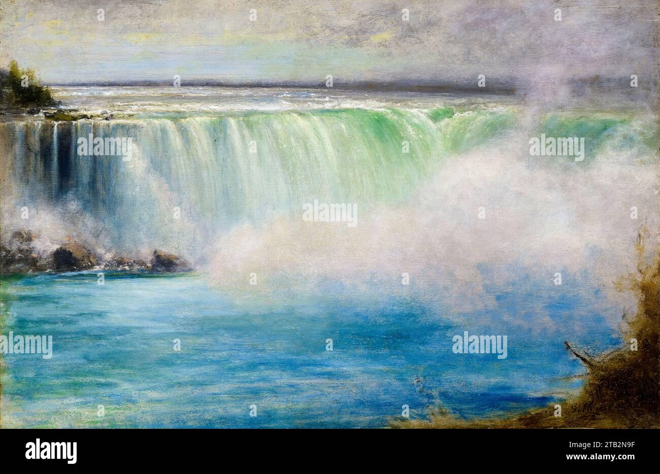 George Inness, Niagara Falls, landscape painting in oil on panel, 1885 ...