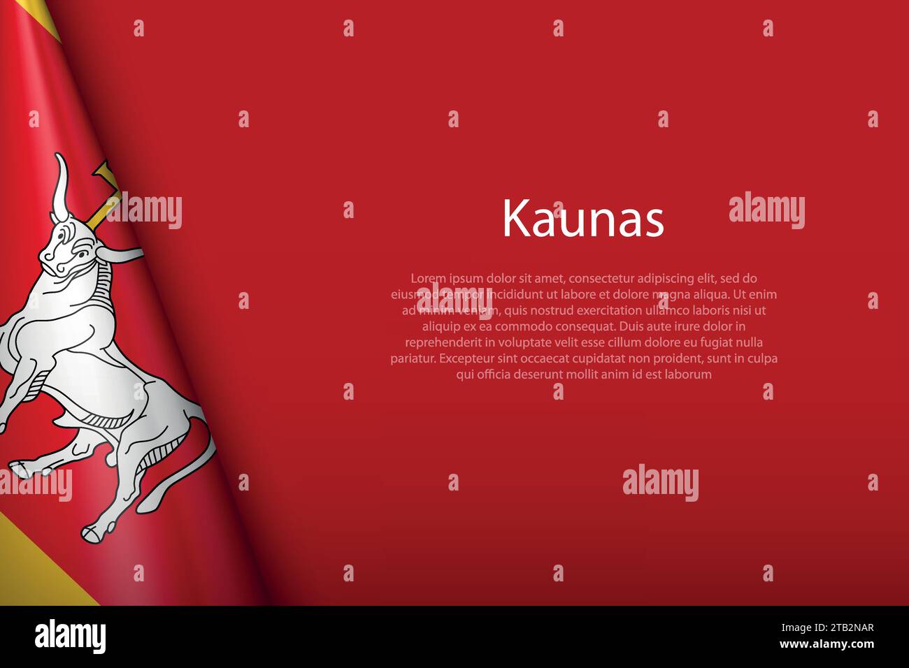 3d flag of Kaunas, is a city of Lithuania, isolated on background with ...