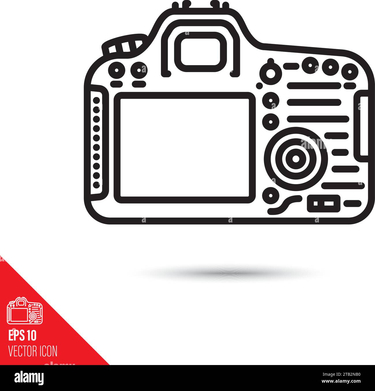 Camera back vector line icon. Digital photography outline symbol. Stock Vector